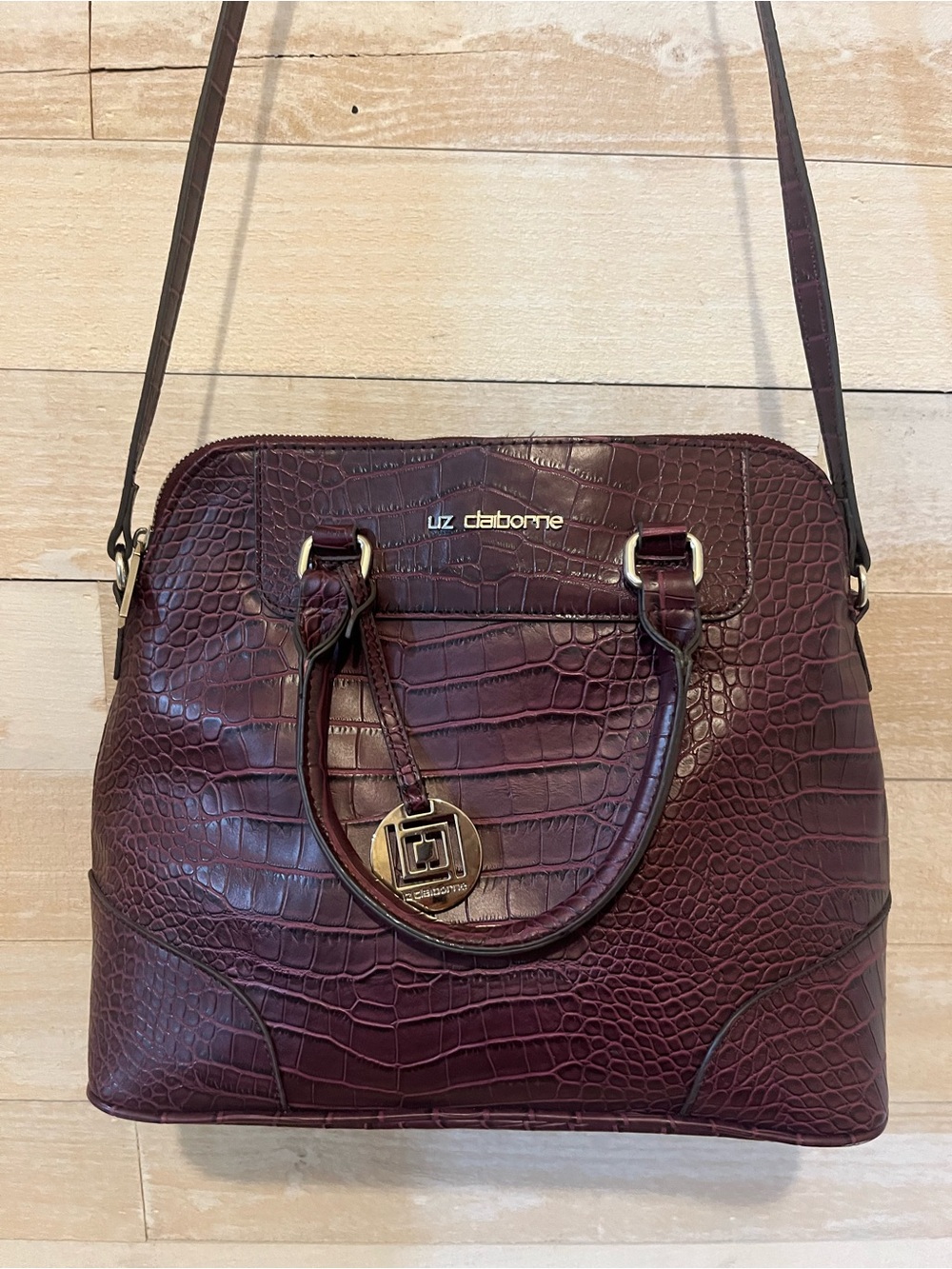 Liz Claiborne Plum Croc-Embossed Satchel